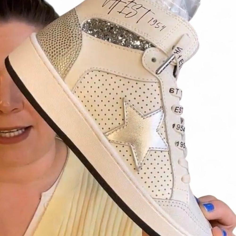 Vintage Havana Dream High Top Sneakers White Metallic Silver Star Glitter Size 6 - Picture 7 of 9